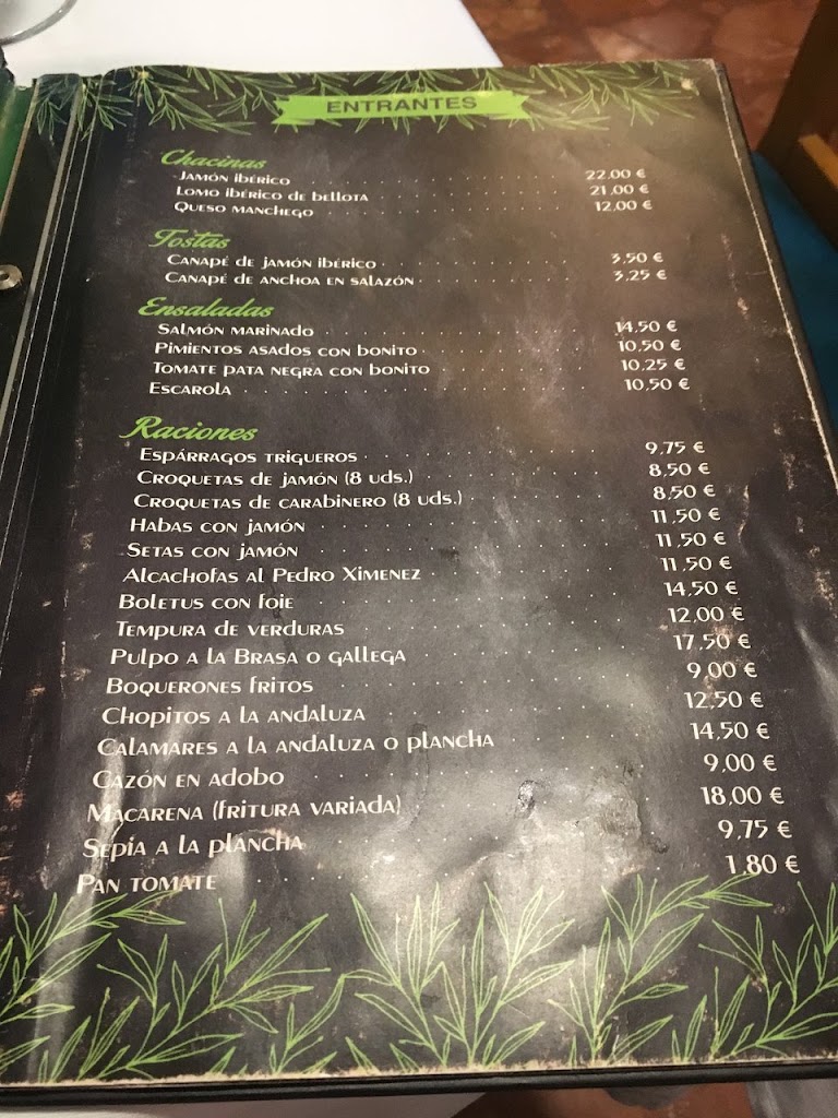 Restaurante El Rincon de Rafa — Carta