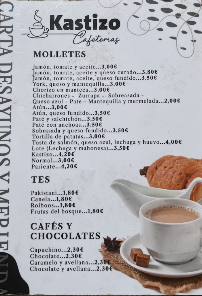 Kastizo Lounge Gastro Cafe — Carta