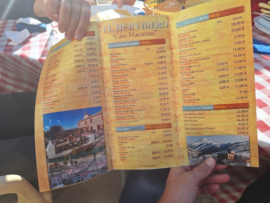 La Fuente del Hervidero. Restaurante El Macareno — Carta
