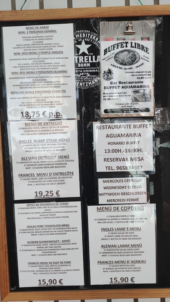 BAR RESTAURANTE AGUAMARINA — Carta