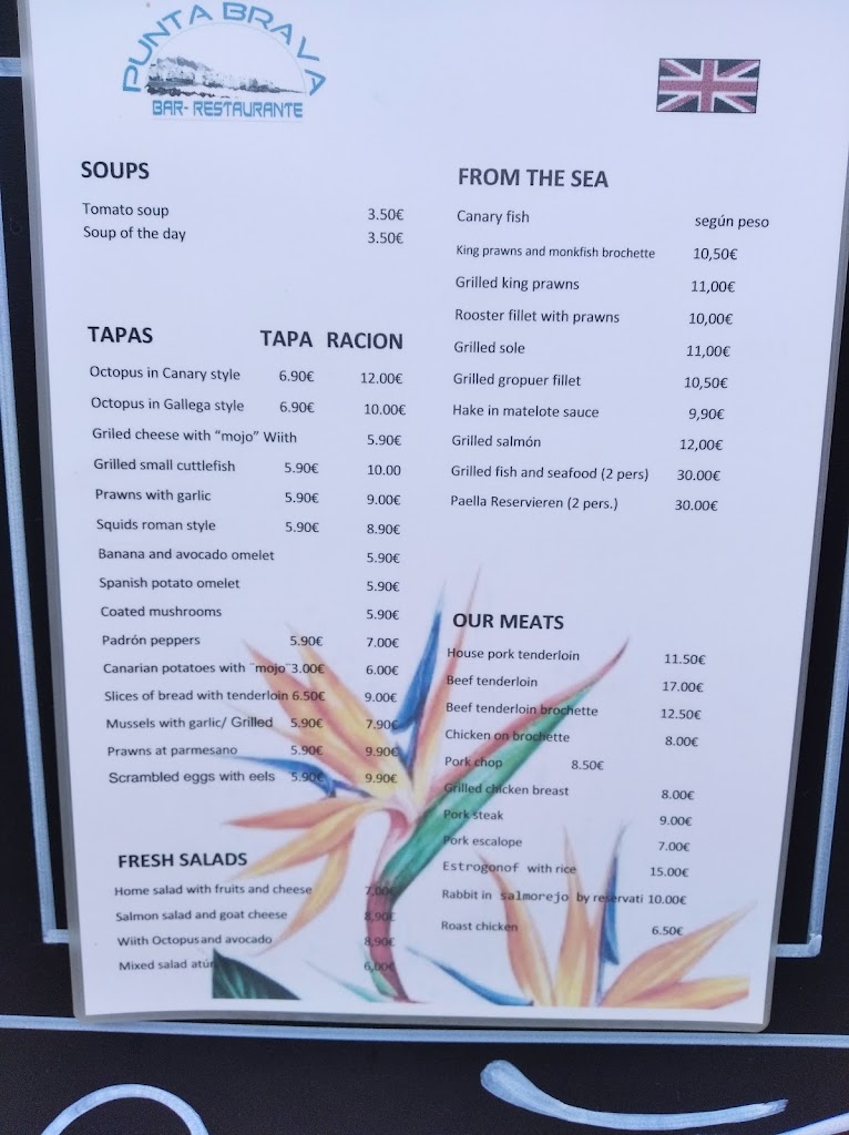 Restaurante Punta Brava — Carta