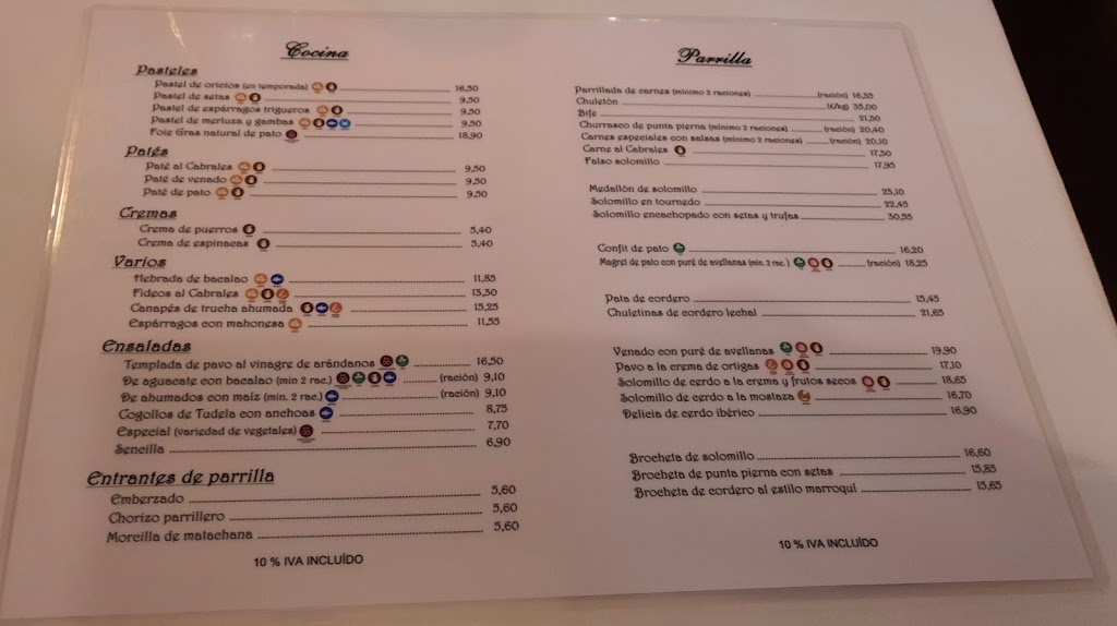 Restaurante Parrilla El Sueve — Carta