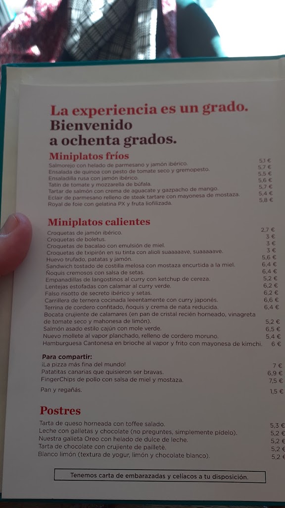 Ochenta Grados Pozuelo — Carta