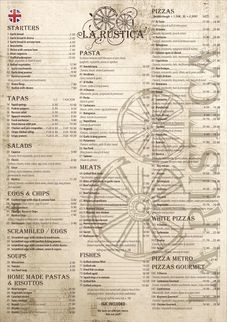 Restaurantes La Rustica — Carta