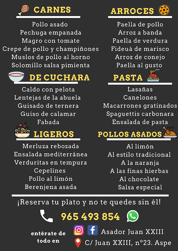 Asados Juan XXIII. Comida para llevar — Carta