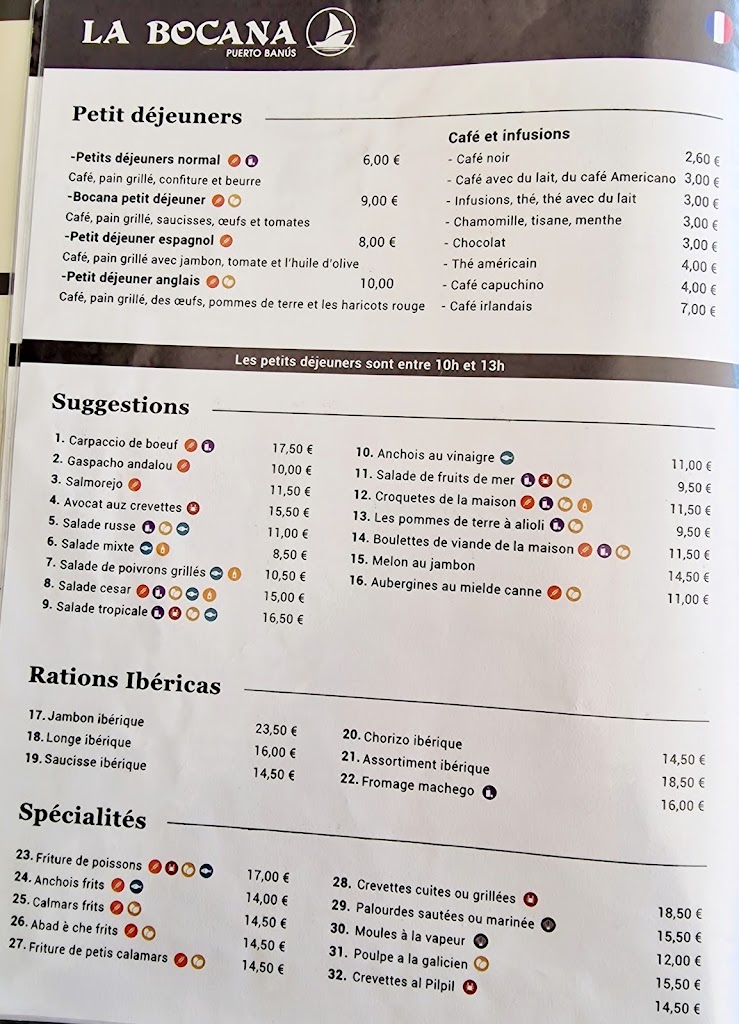 Restaurante La Bocana — Carta