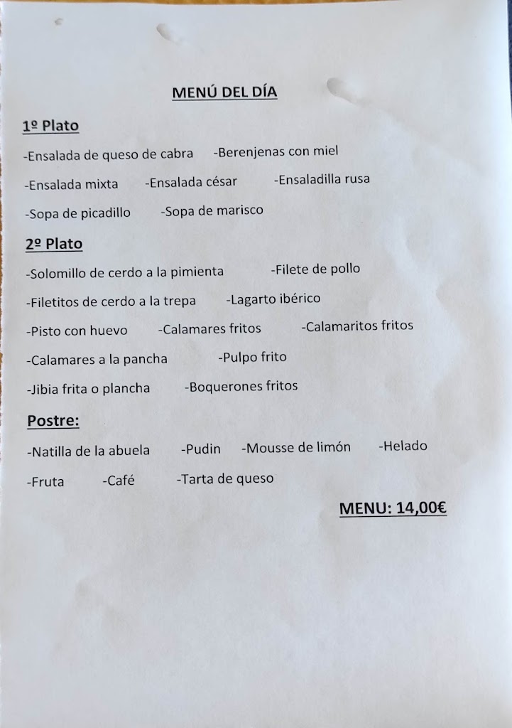 Restaurante El Callaito — Carta