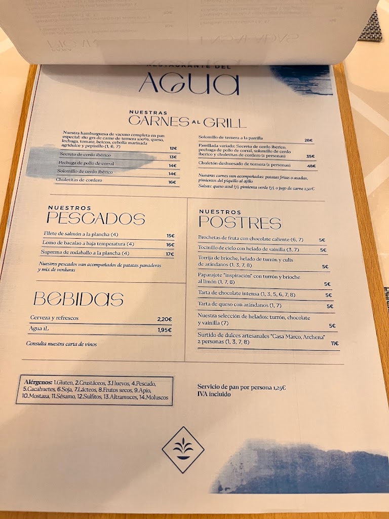 Restaurante El Agua — Carta