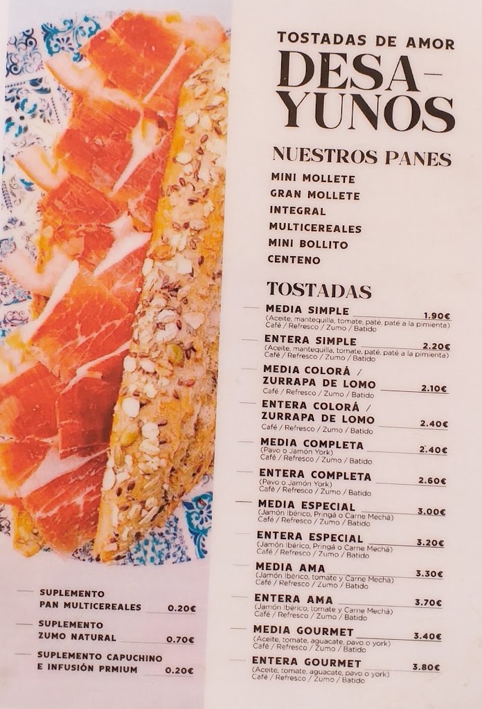 Restaurante Bar Ama — Carta