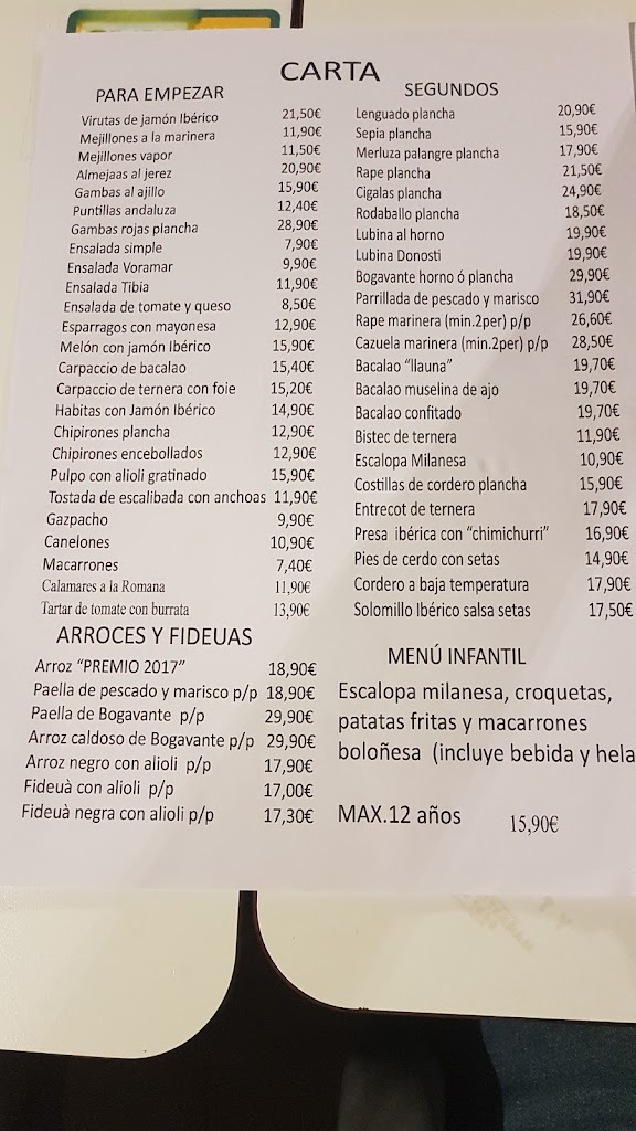 Restaurant Voramar Cal Vitali — Carta