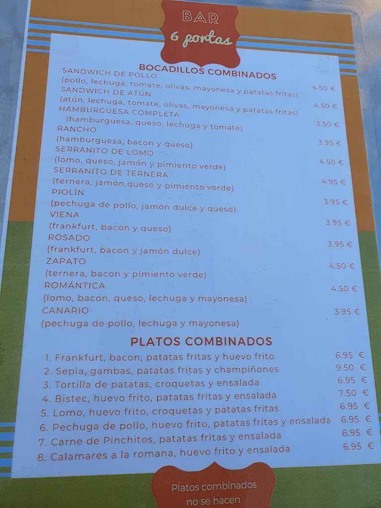 Restaurante 6 Portas — Carta