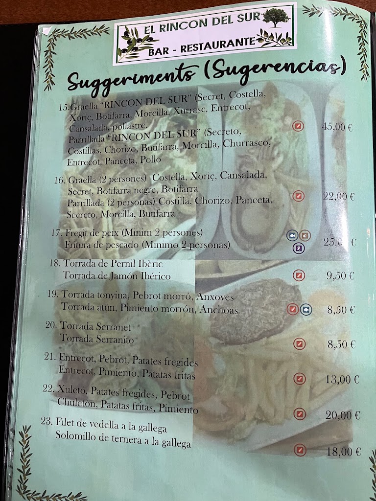 Bar restaurante El rincon del sur — Carta
