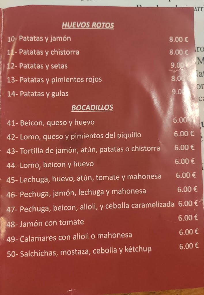 Bar Restaurante A-Partao — Carta
