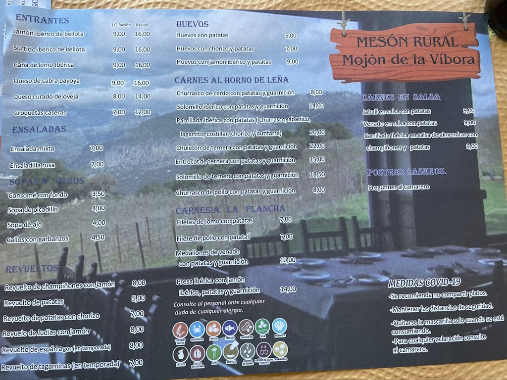 Restaurante Mojon de la Vibora — Carta