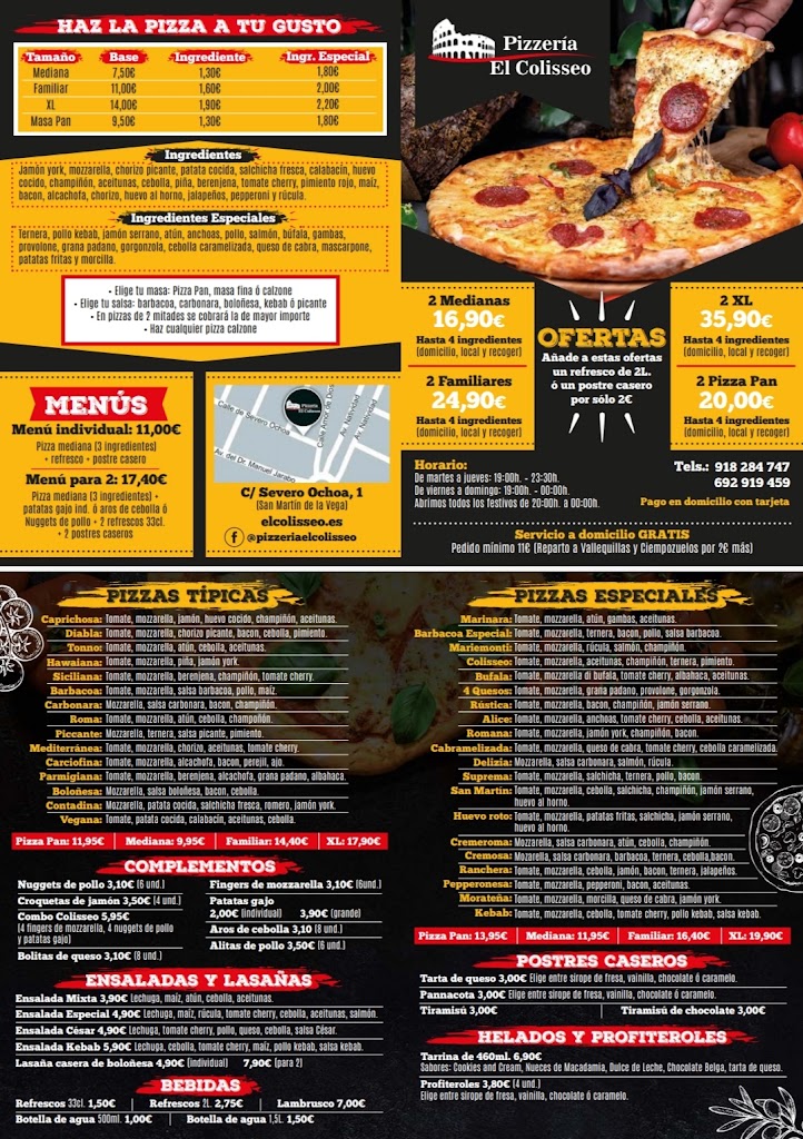 Pizzeria El Colisseo — Carta