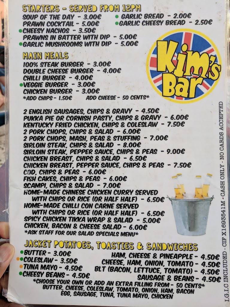 Kim's Bar And Restaurant. — Carta