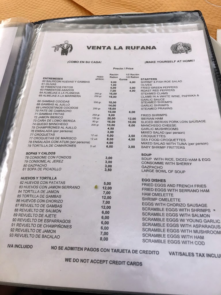 Restaurante Venta la Rufana SL — Carta
