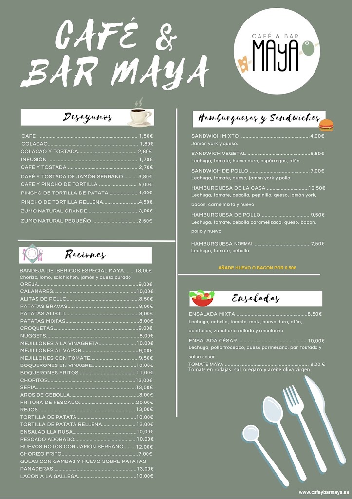 Cafe & Bar Maya — Carta