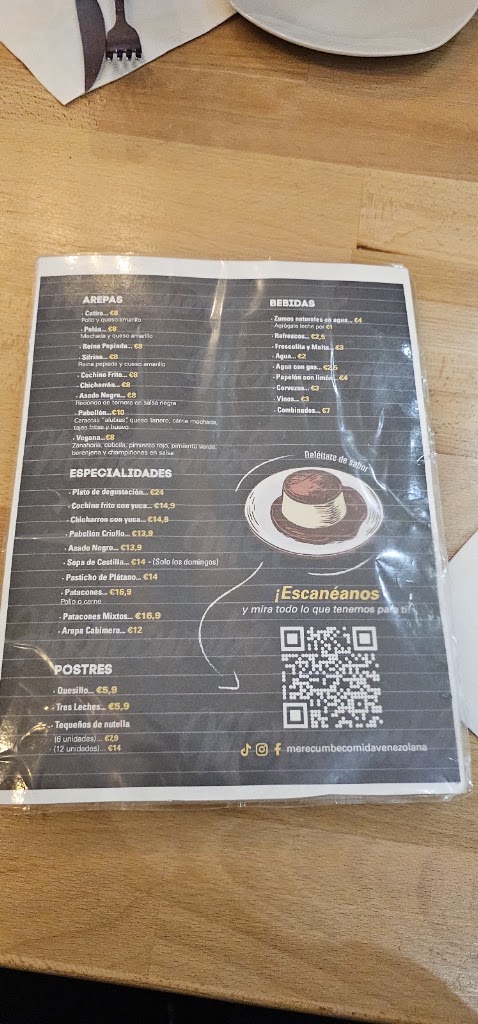 Merecumbe Comida Venezolana — Carta