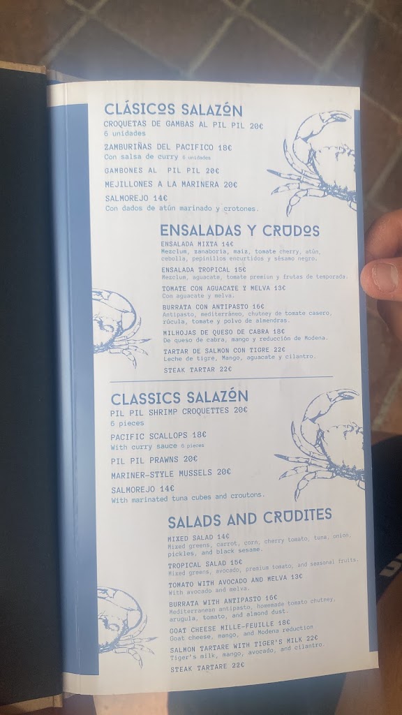 Restaurante Salazon — Carta