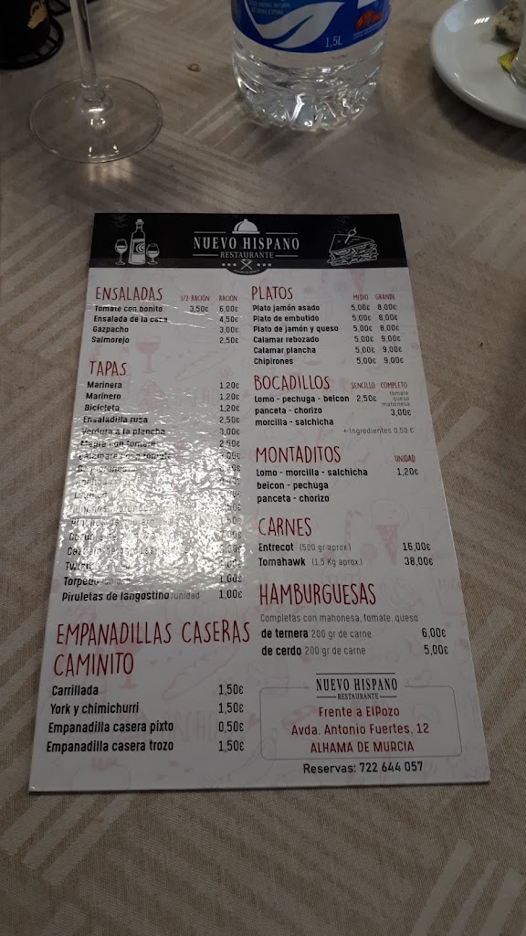 Bar Restaurante NUEVO HISPANO — Carta