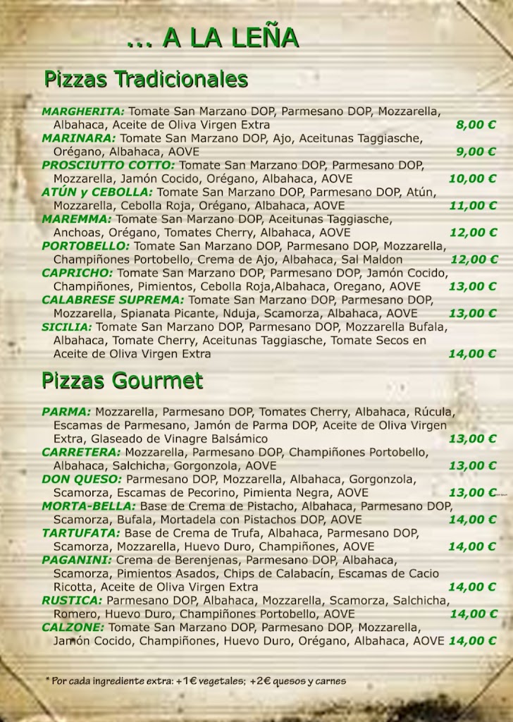 Pizzeria Paganini La Laguna — Carta