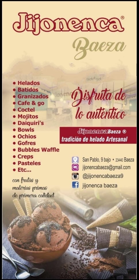 Heladeria, Jijonenca Baeza,Cafeteria — Carta