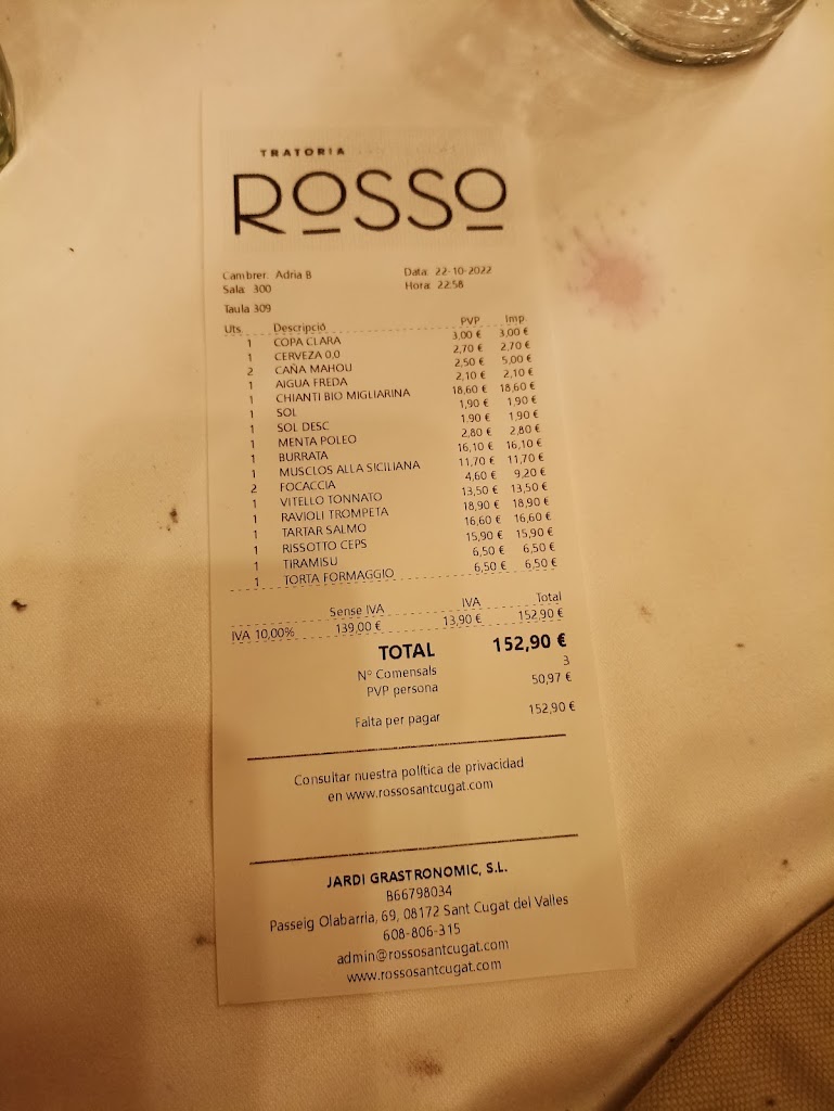 Rosso Sant Cugat — Carta