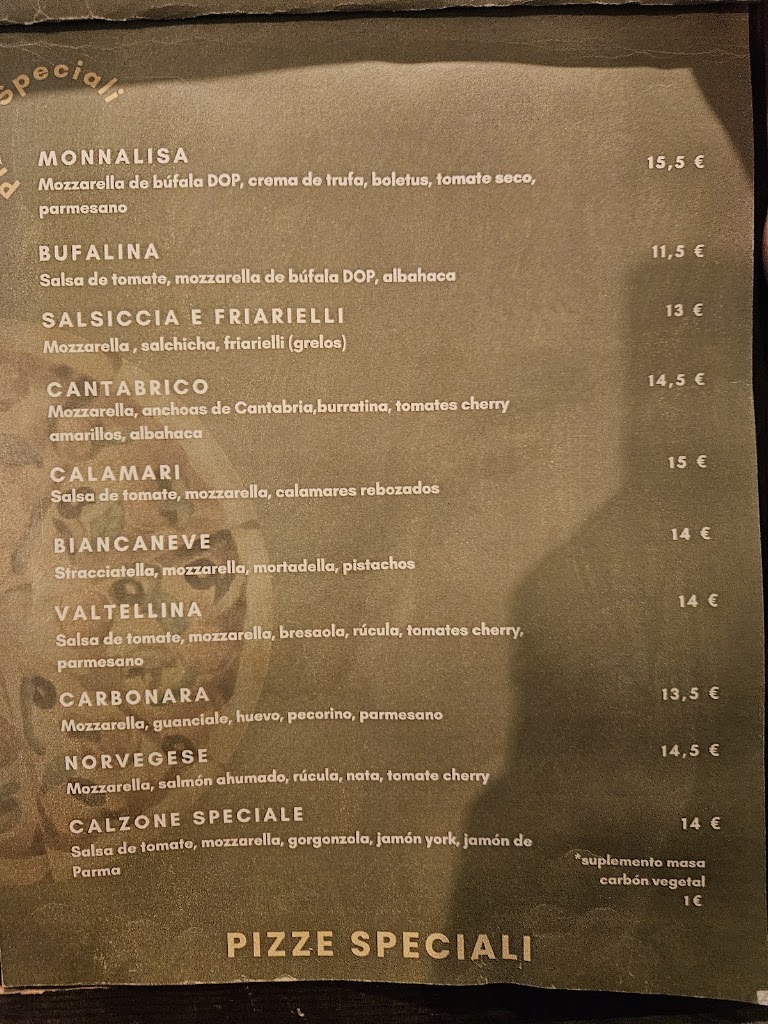 Monnalisa Pizzeria — Carta