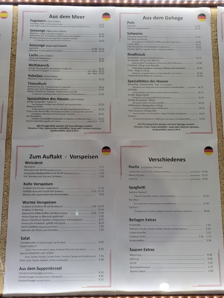 Restaurante Carlos V — Carta