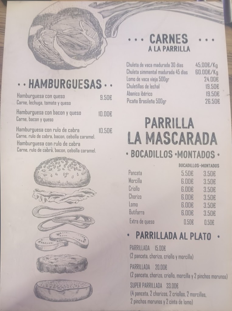 Restaurante La Mascarada — Carta