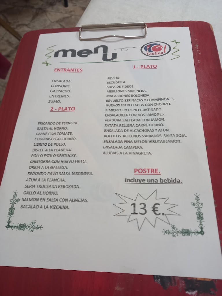 Bar La Giofina — Carta