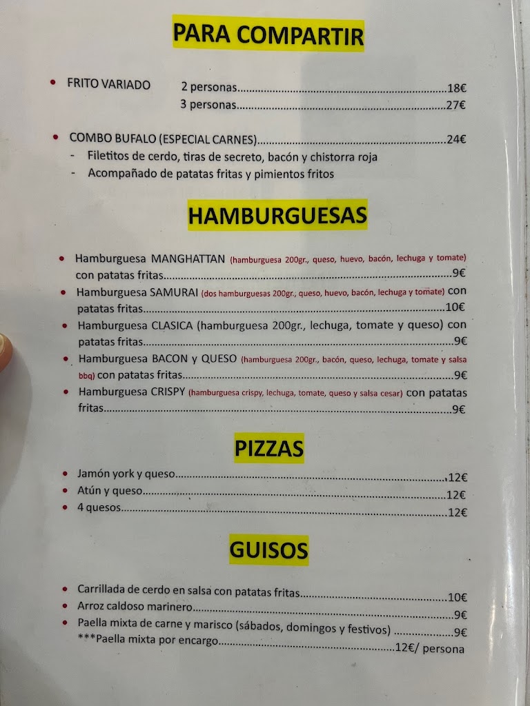 Restaurante El Picadero — Carta