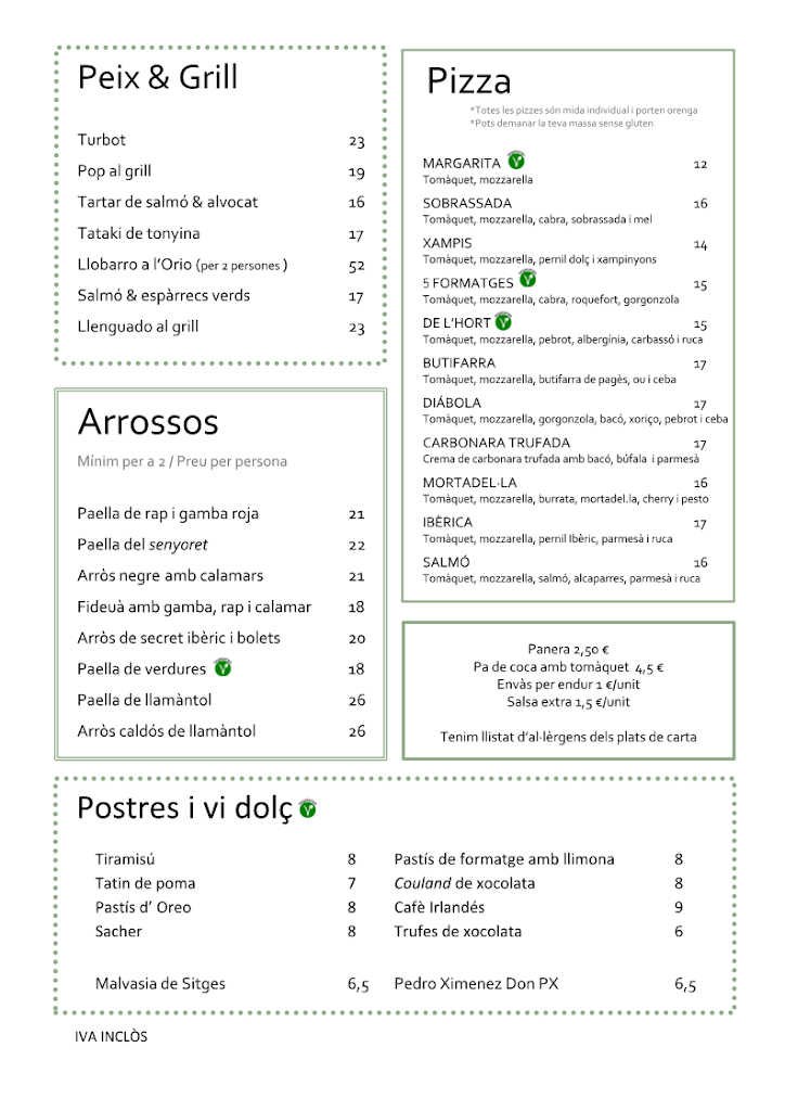 Restaurant Tarantana — Carta