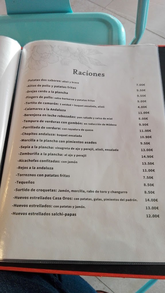 Bar Restaurante Casa Oros — Carta