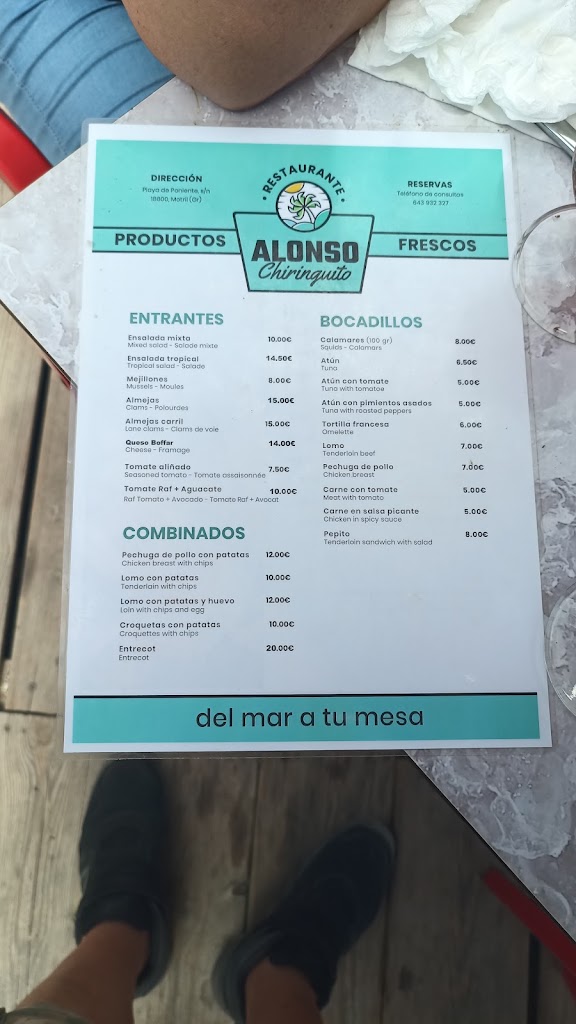 Chiringuito Alonso — Carta