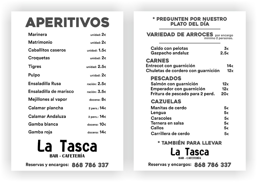 Bar Cerveceria La tasca — Carta