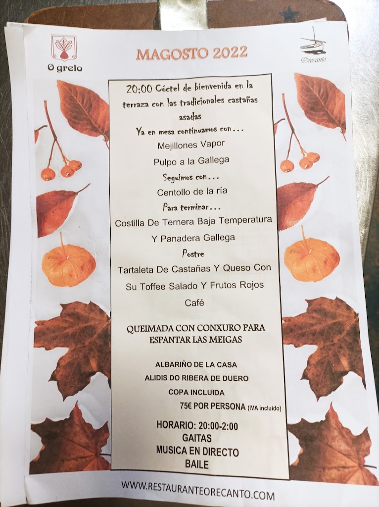Restaurante Gallego Orecanto — Carta