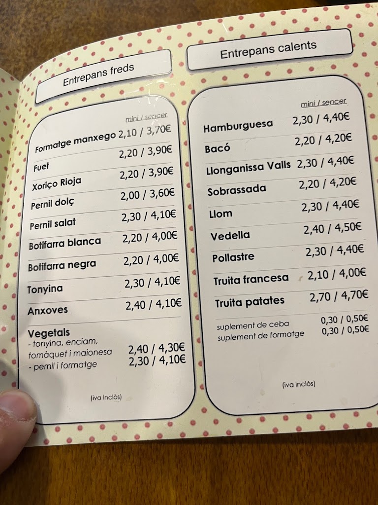Restaurante Nou Milan — Carta