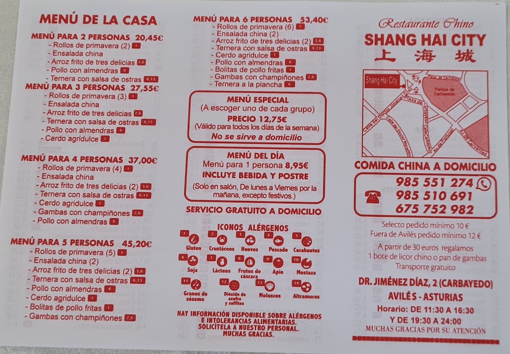 Restaurante ~ Shang Hai City — Carta