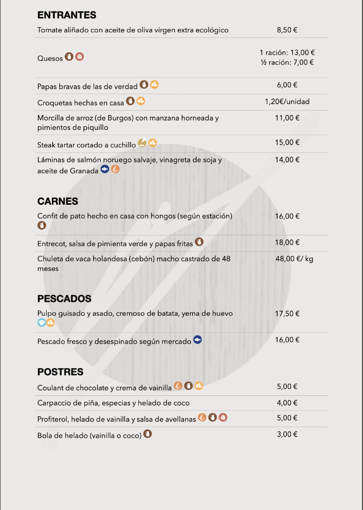 Restaurante Mallar — Carta