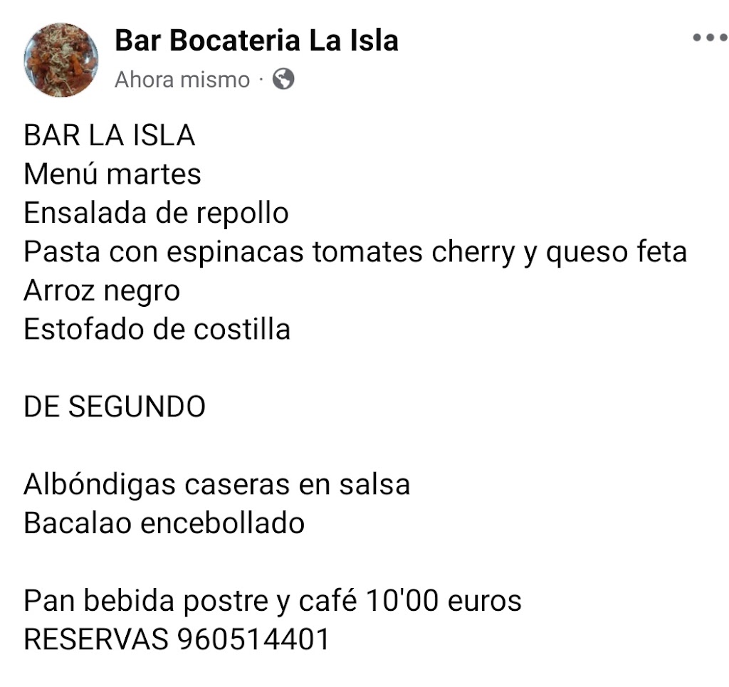 Restaurante La Isla — Carta