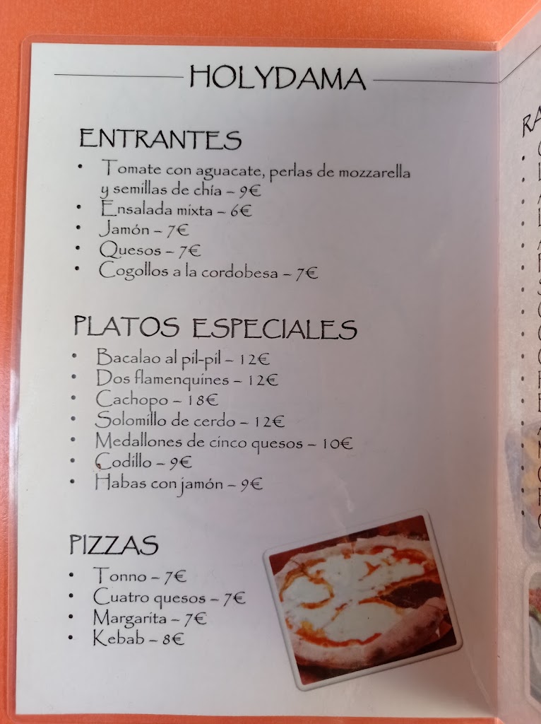 Cafeteria Holydama — Carta