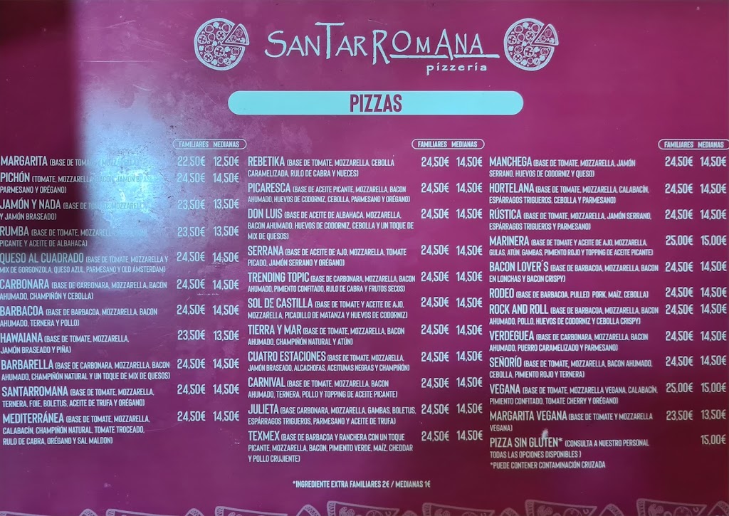 Pizzeria Santarromana — Carta