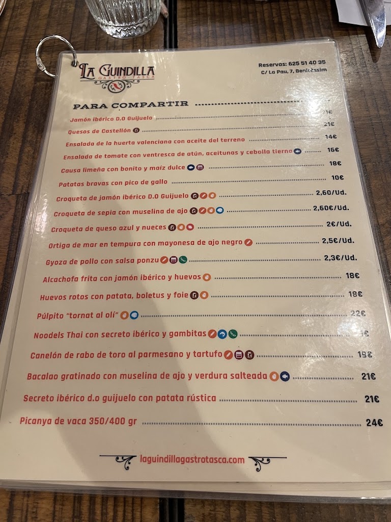 La Guindilla Gastro - Tasca — Carta