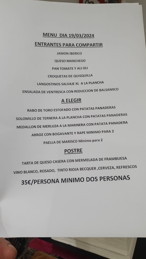 Cafeteria Restaurante Los Manchegos — Carta