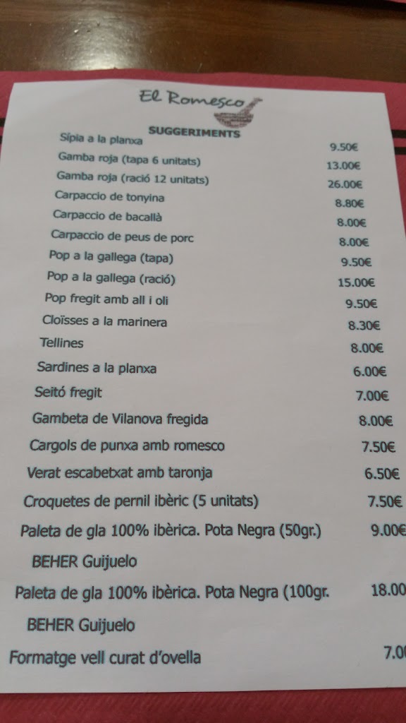 El Romesco — Carta