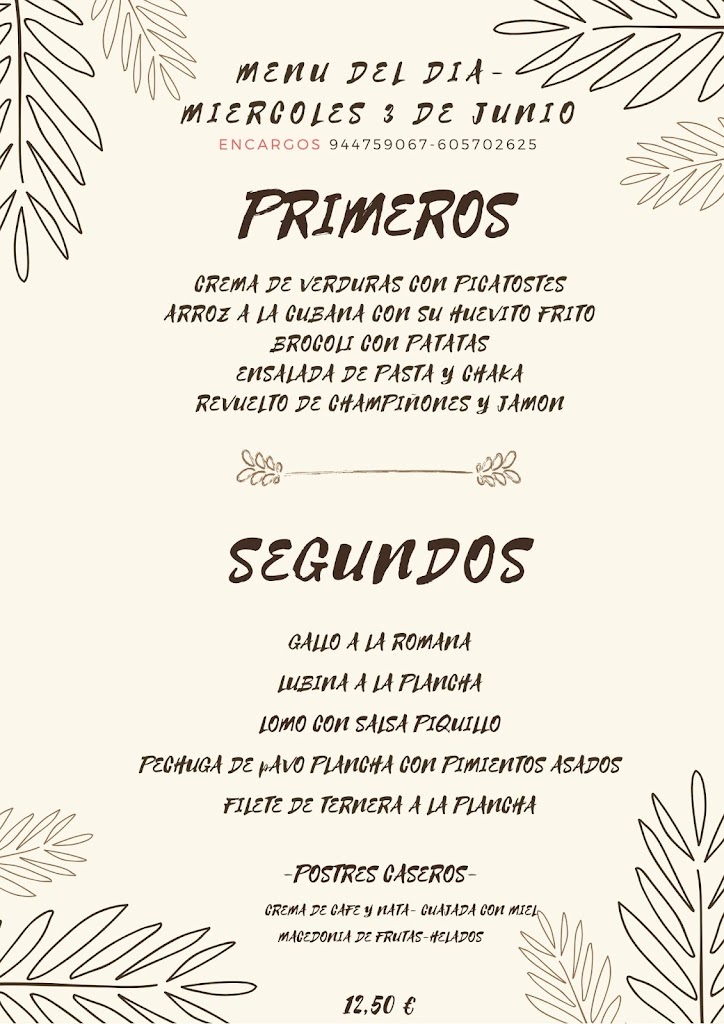 Cafe-Bar "La Bolera" — Carta