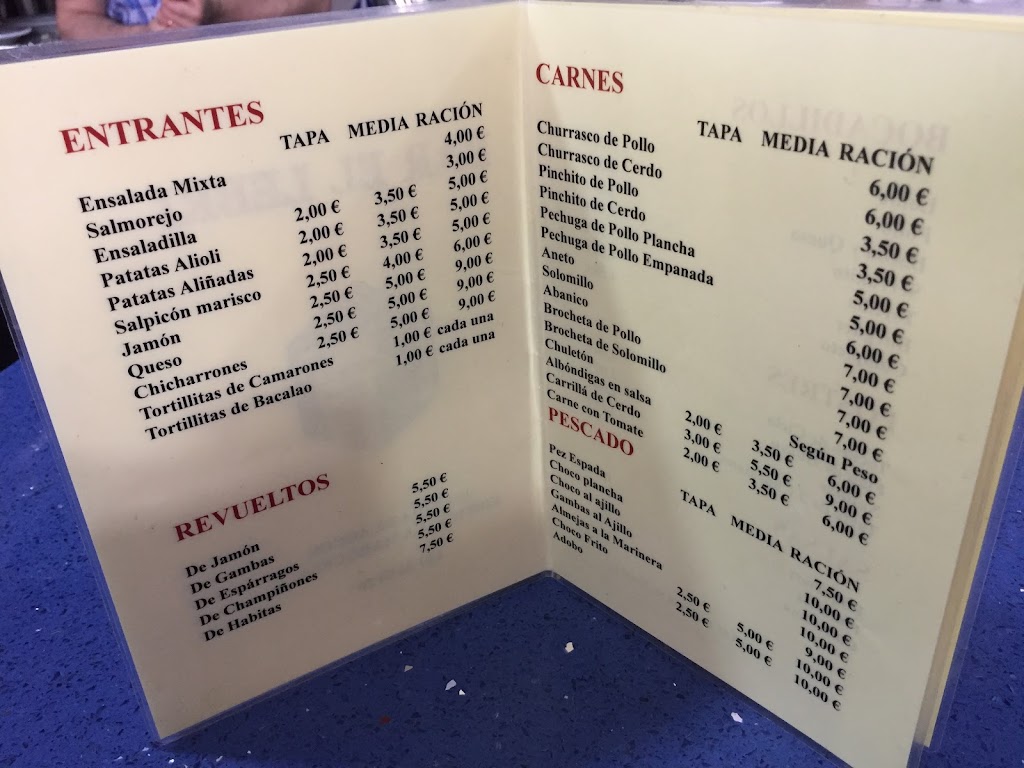 Bar Casa Lebri — Carta