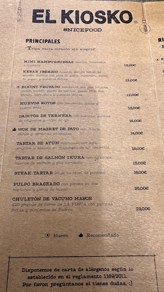 EL KIOSKO | Majadahonda — Carta
